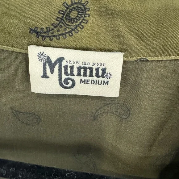 Show Me Your MuMu Maureen Olive Green Paisley Print Tie Know Front Crop Top